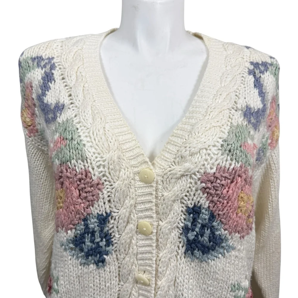 Vintage Needles & Yarn Floral Knit Cardigan Sweater Size Medium - Picture 2 of 9